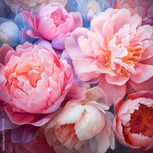 Flow of color transforming into beautiful peonies, Ai generated