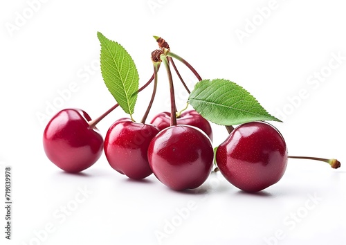 Cherry isolated on white background  fresh cherries with stems and leaves  berry collection   Generative AI