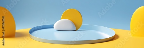 3d render, abstract sunny yellow and Blue background with white clouds and round © Mojammel 