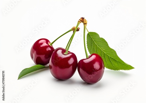 Cherry isolated on white background  fresh cherries with stems and leaves  berry collection   Generative AI