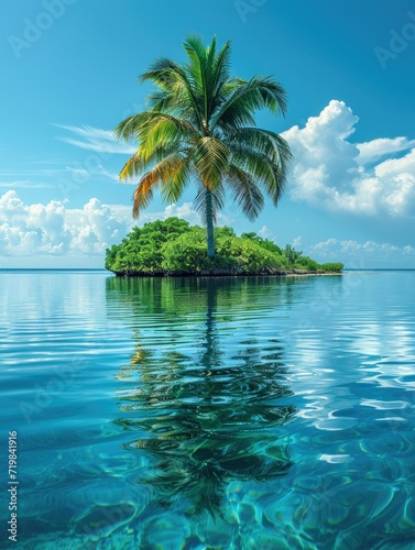 Beautiful tropical island with palm trees with blue sky