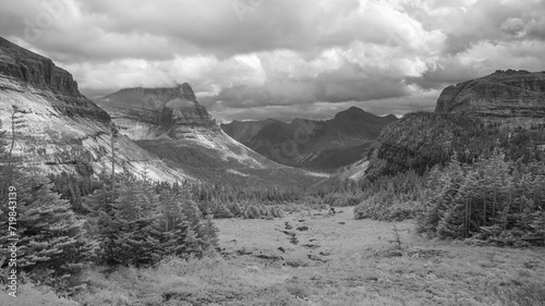 Black and white infra red landscape of Glacier National Park