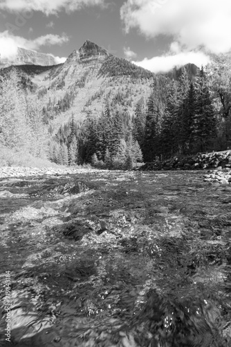 Black and white infra red landscape of Glacier National Park