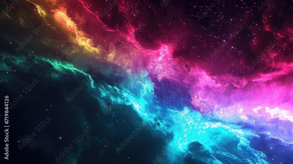 Fototapeta premium The neon aurora sends pulses of iridescent light through the darkness captivating all who gaze upon it.