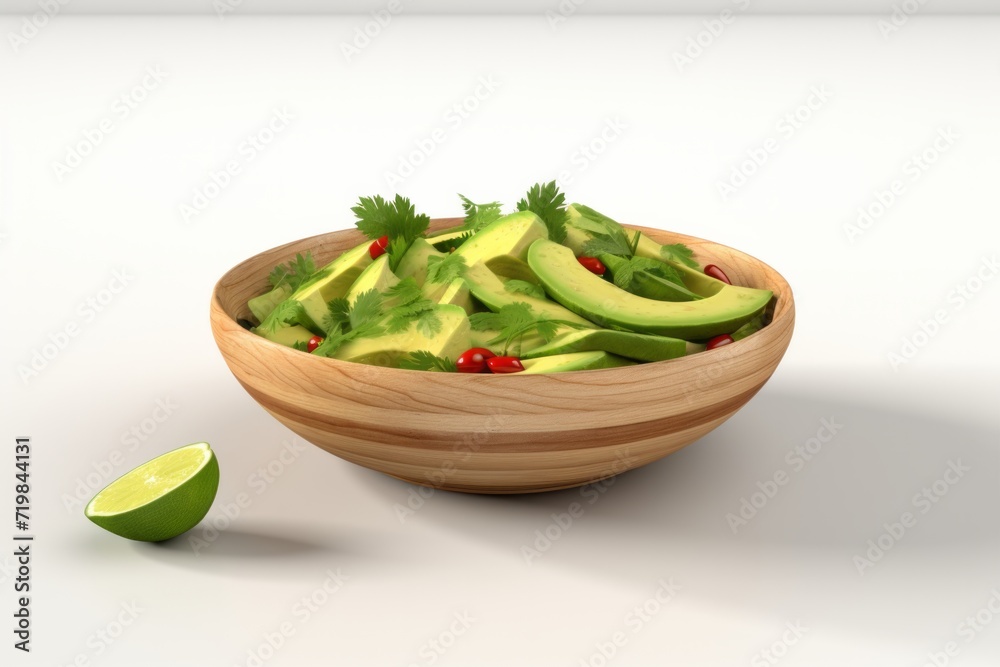 Avocado Guacamole Bowl, Temptingly Arranged on an Isolated White Canvas, Generative AI Avocado Guacamole Bowl, Temptingly Arranged on an Isolated White Canvas, Generative AI