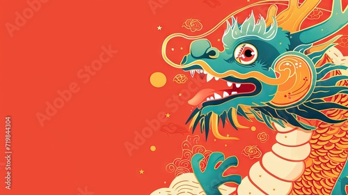  playful dragon for chinese new year background with copy space - AI Generated Abstract Art