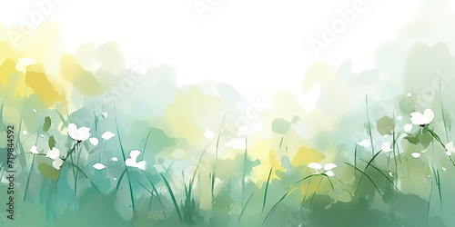 green watercolor flower on white background, green watercolor foliage abstract background. spring, eco nature theme