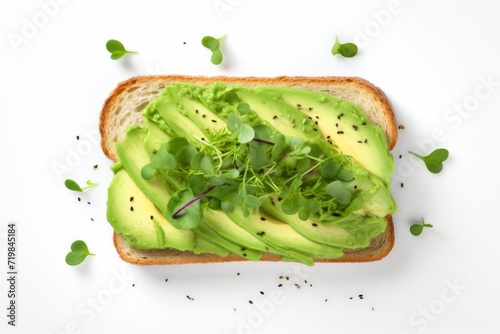 Avocado Toast, Garnished with Fresh Herbs, Placed on a Spotless White Canvas, Generative AI