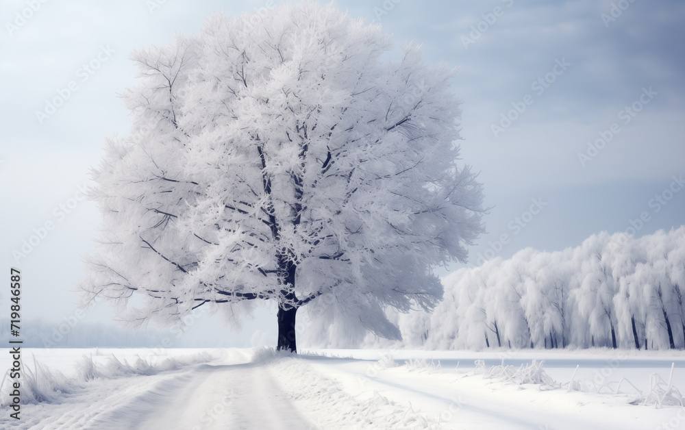 Big tree covered with snow in winter,created with Generative AI tecnology. Big tree covered with snow in winter,created with Generative AI tecnology.