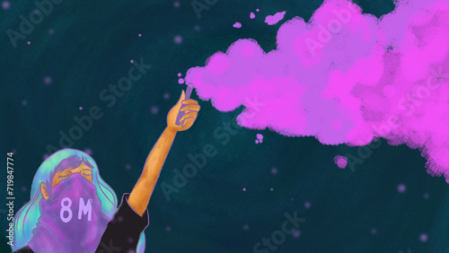 mujer 8m pañuelo violeta con humo morado