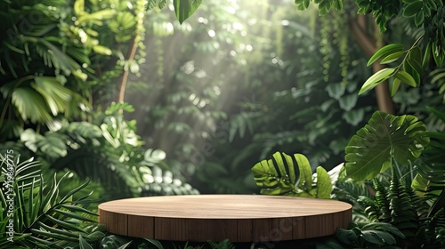 nature product display podium with forest background - AI Generated