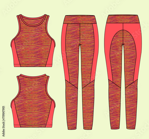 Ladies workout Activewear Bra & Leggings Set - Gym and Sports Vector Flat Sketch