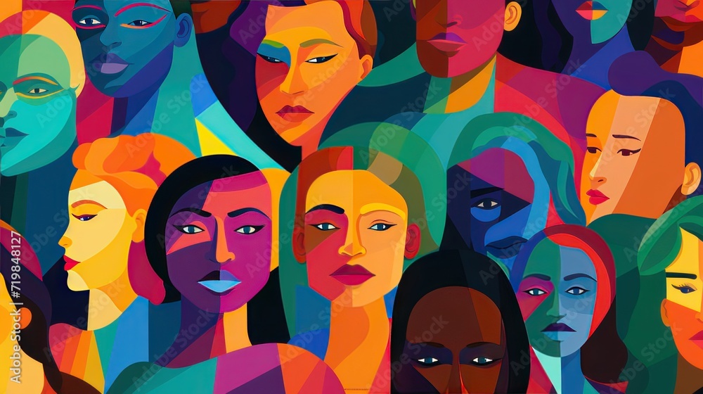 Doodle pattern humanity people wpap colorful style, from various ethnicities and groups, different ethnicities and cultures.