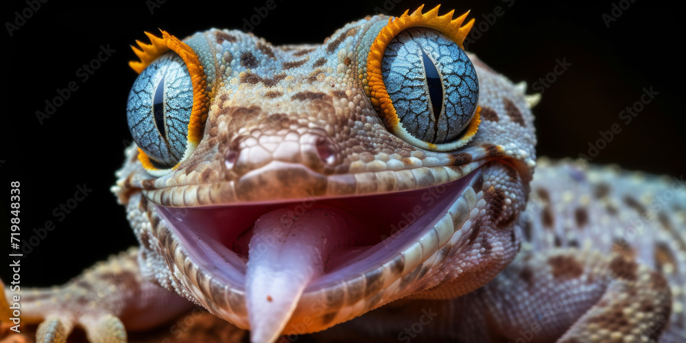 Fototapeta premium a cute gecko with blue eyes, generative AI