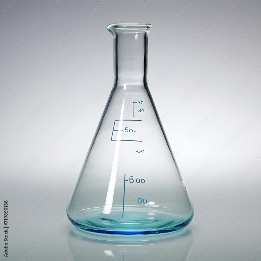 Transparent Glass Erlenmeyer Flask with Graduations in a Laboratory