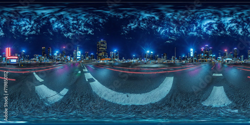 Night evening city street 360 degree HDRI map