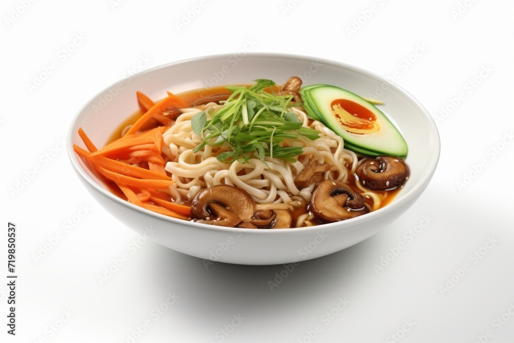 Ramen Bowl Filled with Savory Goodness, Accentuating the Culinary Delight on an Isolated White Surface, Generative AI