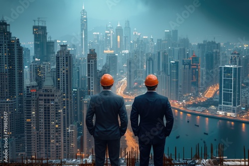 Businessmen on roof - investments, patron, business: economic growth strategic capital investment and innovative building initiatives, success in the dynamic landscape of entrepreneurial development.