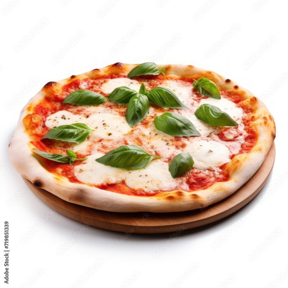 Top view of margherita pizza on a white background. Top view of margherita pizza on a white background.