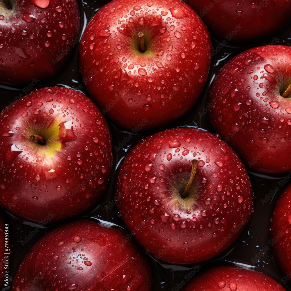 Many red apples with water drops Many red apples with water drops