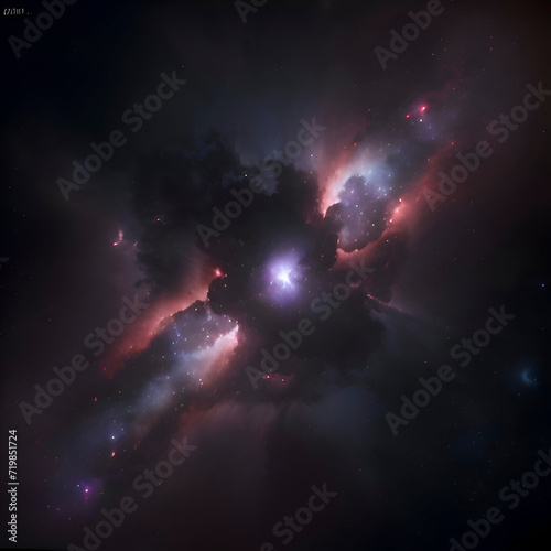 a dark background with many, glowing, stars, planets, and nebula. 