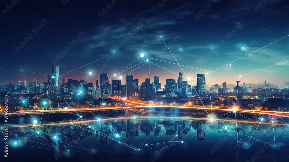 Fototapeta premium Smart city and wireless communication network concept