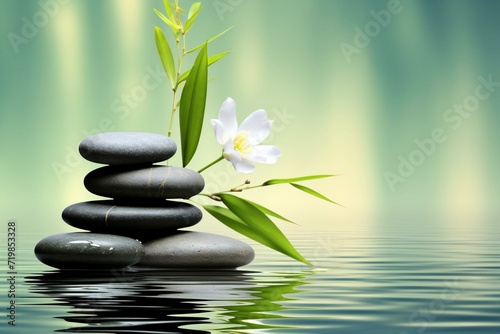 Zen basalt stones and flower on the water, zen concept