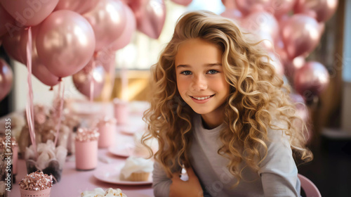 preteen girl, pink birthday, pink decor, candle, balloon