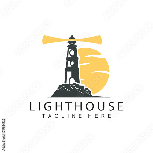 Lighthouse logo vector beacon tower ship signal simple beach port design template