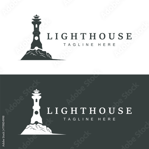Lighthouse logo vector beacon tower ship signal simple beach port design template