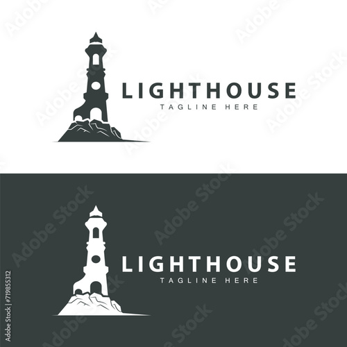 Lighthouse logo vector beacon tower ship signal simple beach port design template