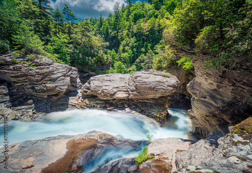 Beautiful Linville upper Falls in Linville Falls, Blue ridge Parkway , North Carolina. photo