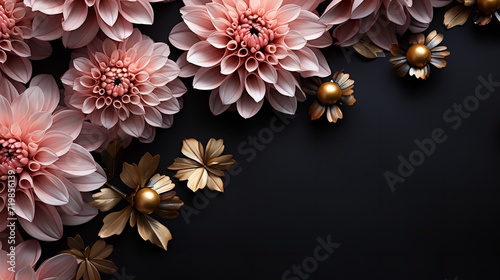 Chrysanthemum blossoms in various hues against a dark backdrop, big copy space, Generative AI. © Our Scrapbook