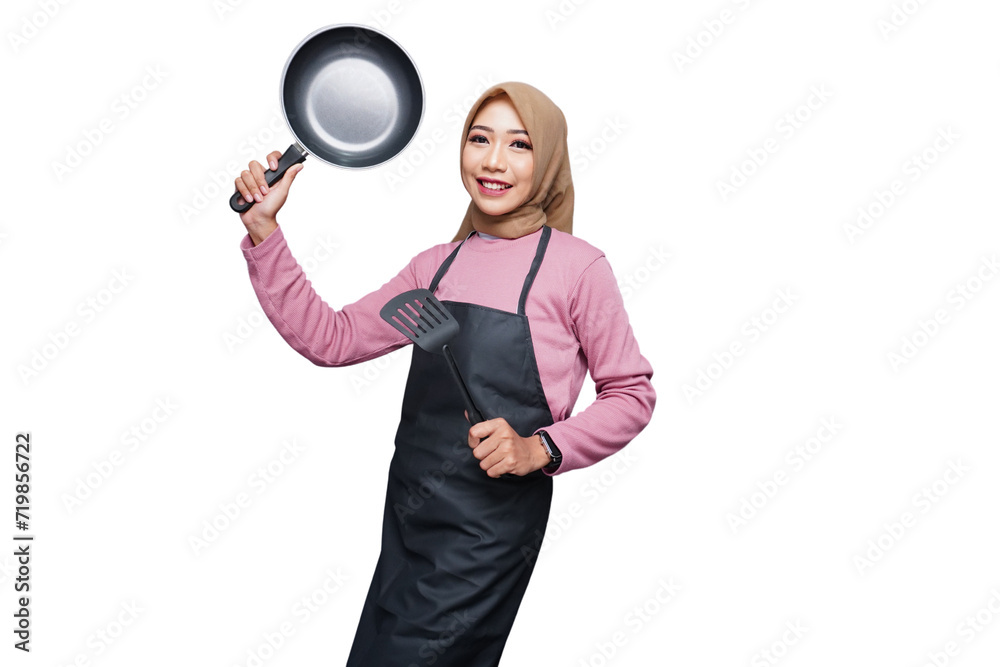 hijab muslim cooking woman with teflon isolated transparent hijab muslim cooking woman with teflon isolated transparent