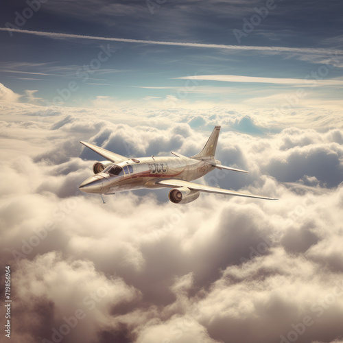 Aircraft soaring above the cloud-draped earth