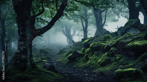 As if from another realm, the mystical forest is shrouded in a mysterious mist, enticing all who witness its splendor.