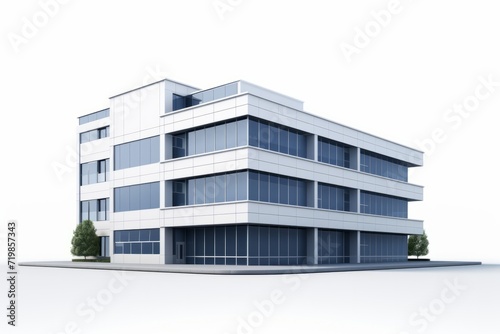 Corporate Office Building Exterior  Set Against a Clean White Background  Generative AI