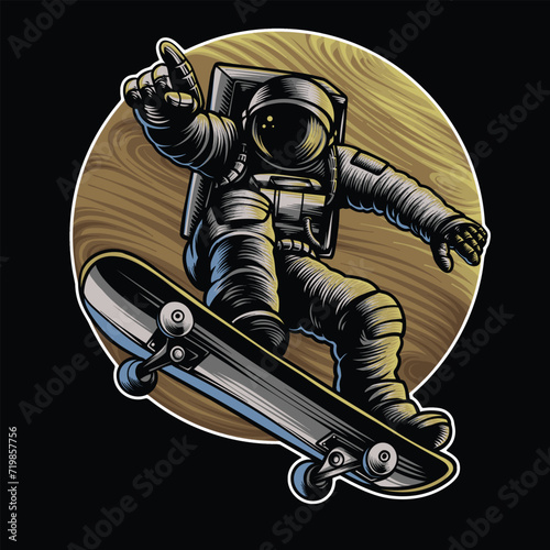 Photography vector astronaut playing skateboard in the space tshirt design