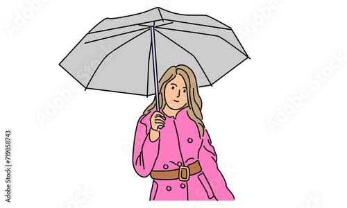 line art color of woman holding umbrella