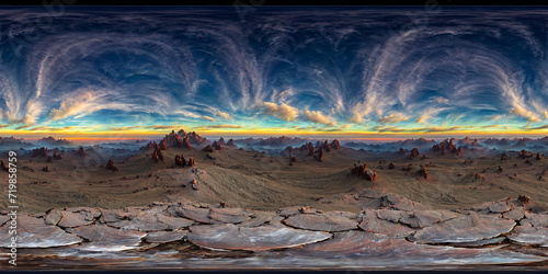 equirectangular panorama 360 degrees aerial mountains colorful sky