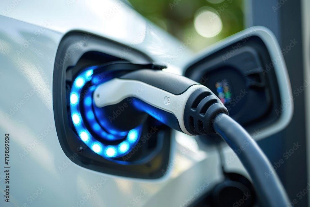 Close-up Electric Vehicle Charging Plug on white background Close-up Electric Vehicle Charging Plug on white background