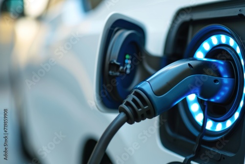 Close-up Electric Vehicle Charging Plug on white background 