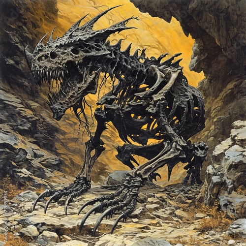 An black dragon skeleton wizard illustration © ProArt Studios