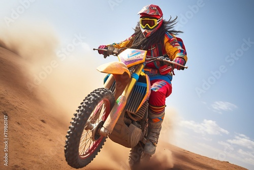 Motocross rider in the desert,  Extreme motocross sport