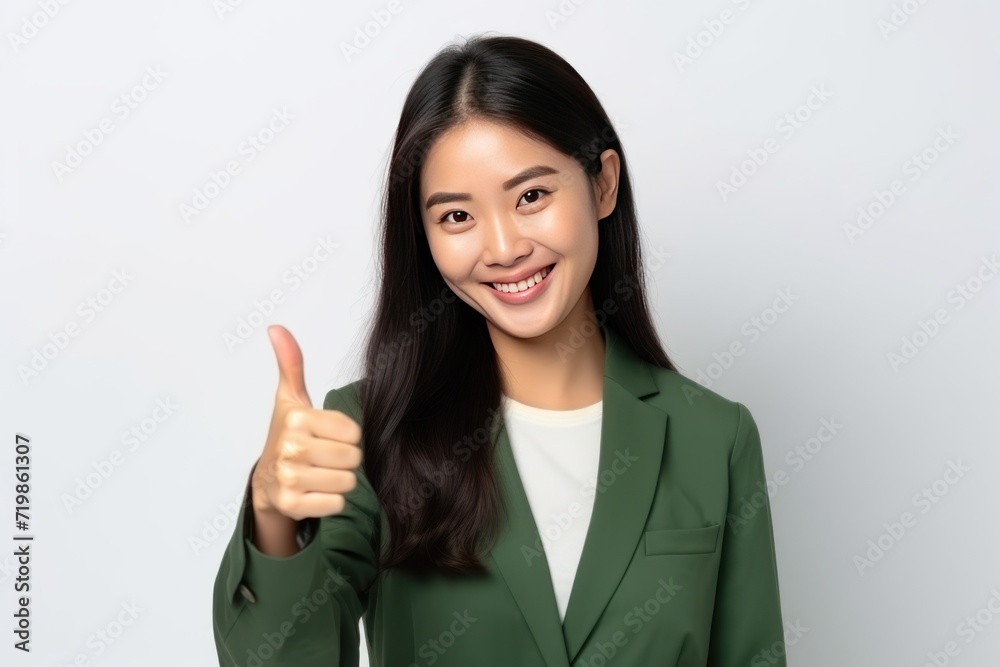 confident asian woman showing thumb up, isolated on white background confident asian woman showing thumb up, isolated on white background