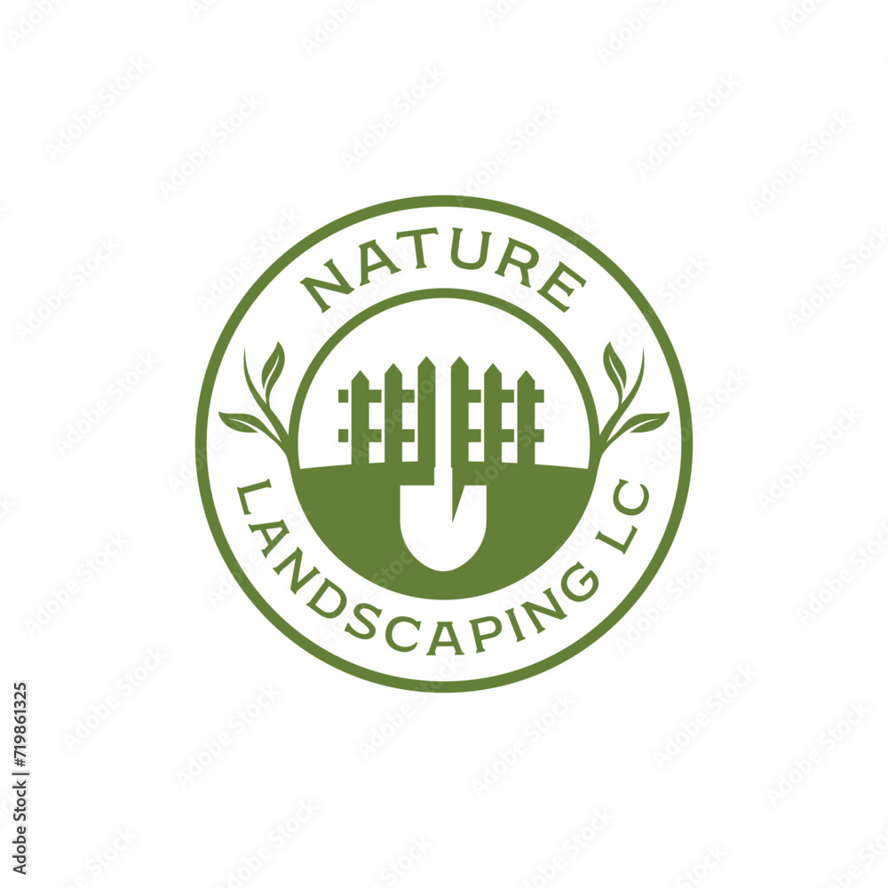 shovel and land fence for yard landscaping simple logo design shovel and land fence for yard landscaping simple logo design