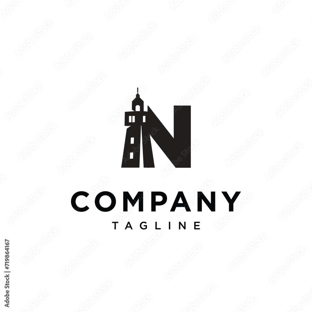 Letter N Lighthouse logo icon vector template