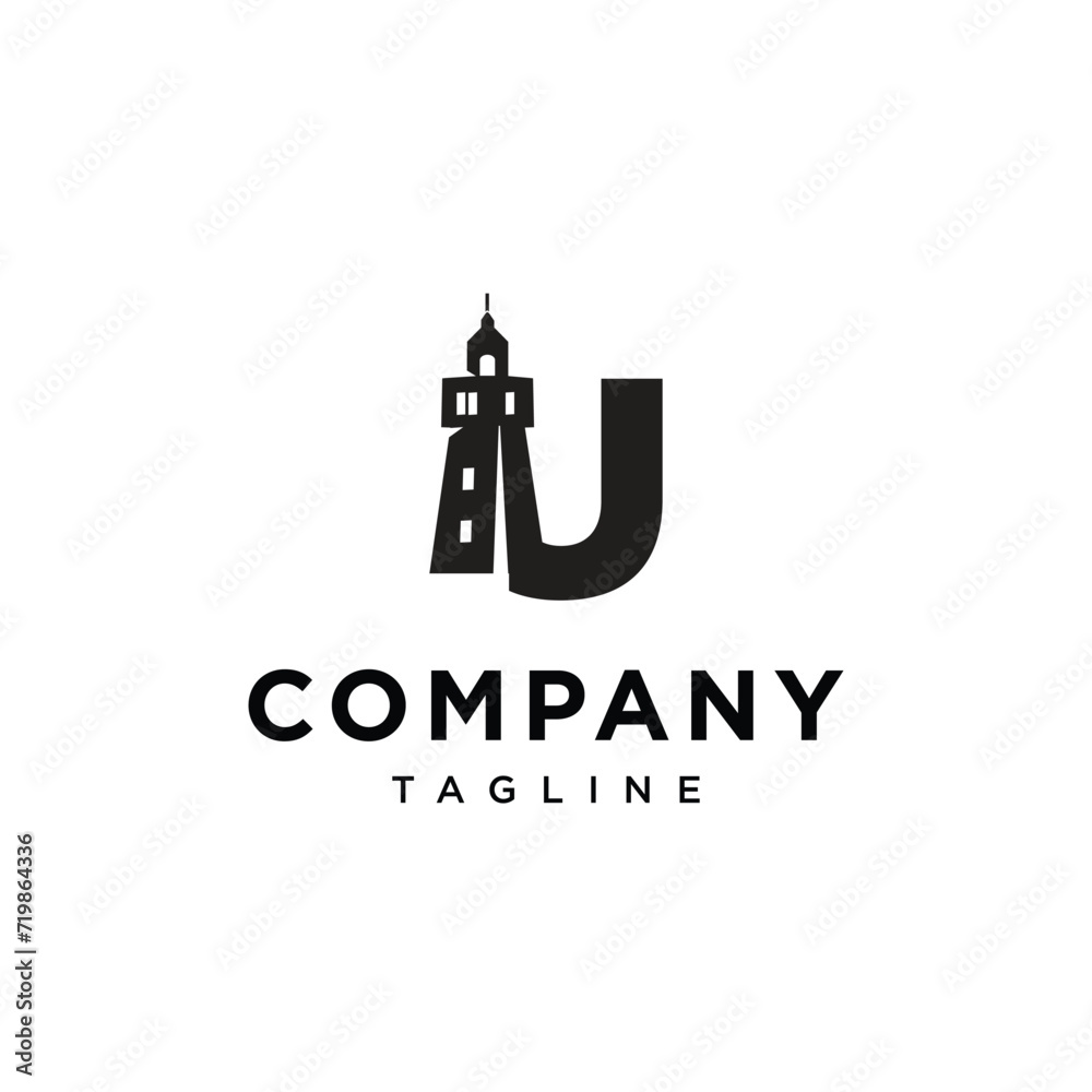 Letter U Lighthouse logo icon vector template