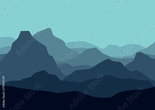 panorama landscape with mountains. Vector illustration in flat style.