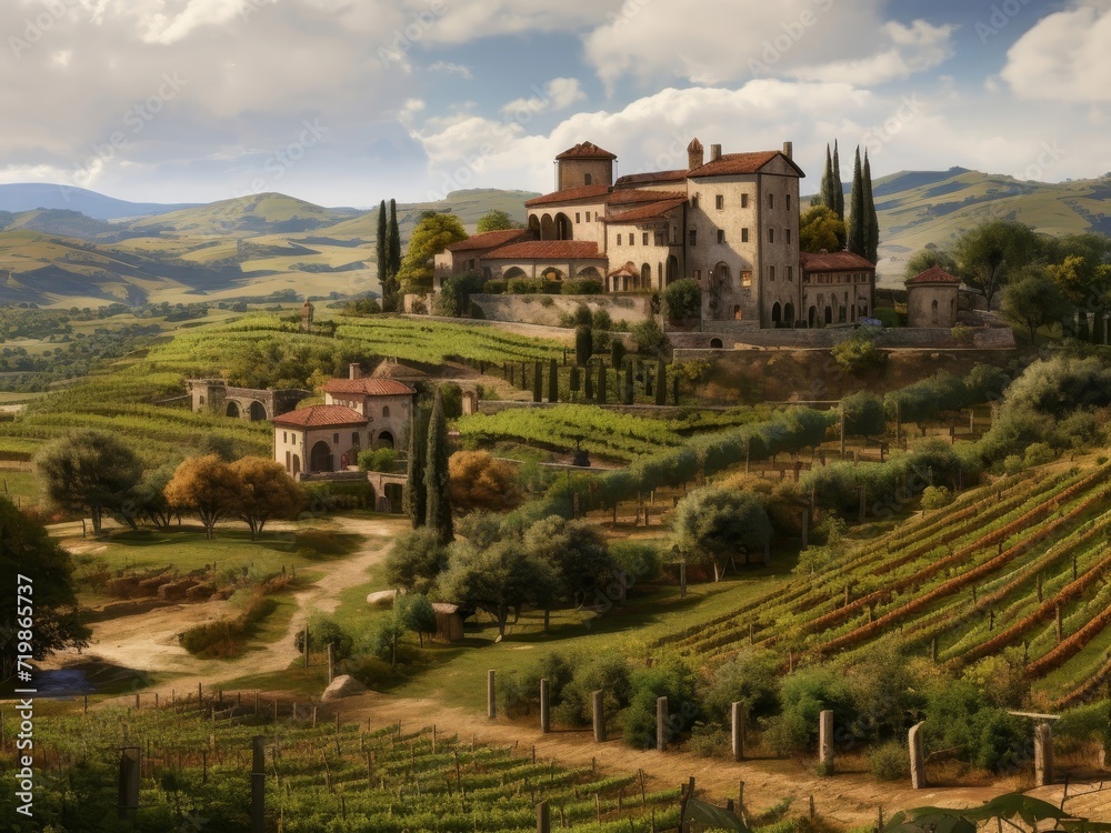 medieval italian villa in a rich farmland